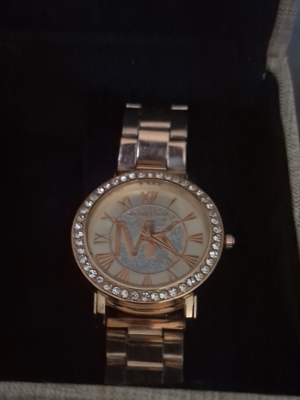 "Luxury Inspired" Rose Gold Crystal MK Logo Women's Bracelet Watch - Picture 2 of 4